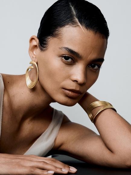 Reiss Birdie Brushed Twist Statement Loop Earrings, Gold - view 2, Gold Tone