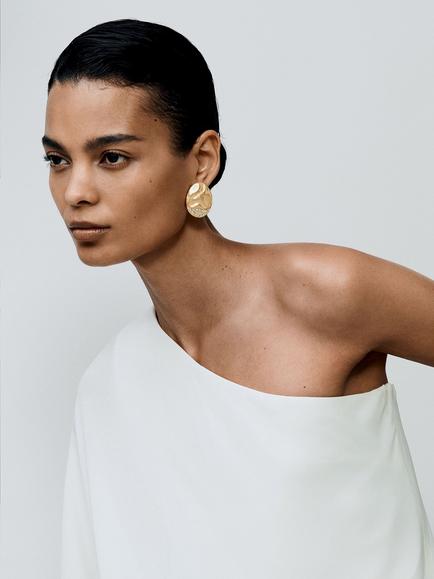 Reiss Francesca Crystal Frost Stud Earrings, Gold - view 2, Gold Tone