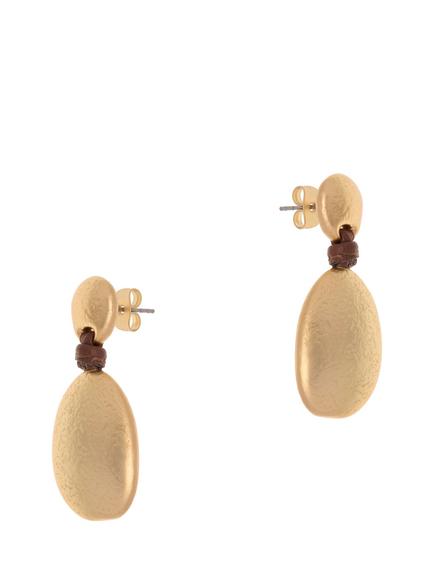 Reiss Peggy Smooth Pebble Cord Drop Earrings, Gold, Gold Tone, Brown