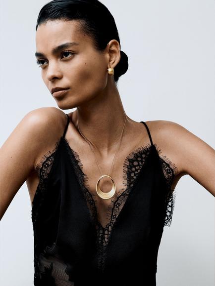 Reiss Bridget Brushed Twist Pendant Necklace, Gold - view 2, Gold Tone
