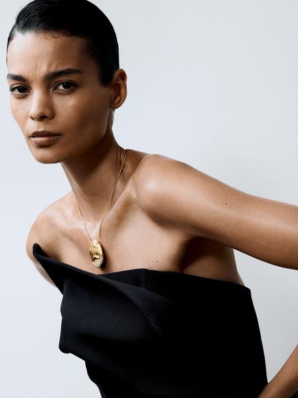 Reiss Frida Crystal Frost Pendant Necklace, Gold - view 2, Gold Tone