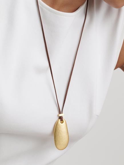 Reiss Perry Smooth Pebble Cord Pendant Necklace, Gold/Brown - view 2, Gold Tone, Brown