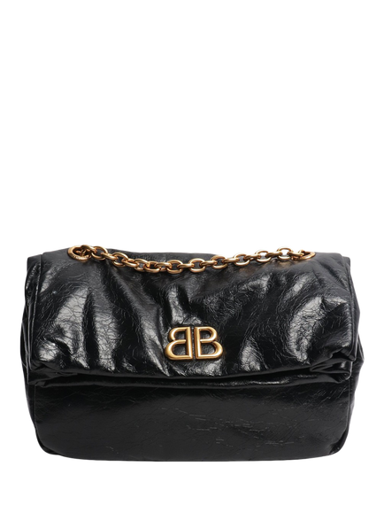 Pre-loved Balenciaga Monaco Chain Strap Leather Shoulder Bag, Black, Black