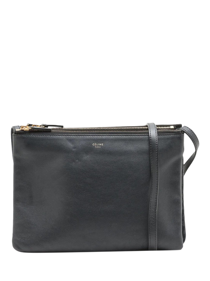 Pre-loved CELINE Trio Leather Pouch Bag, Black, Black