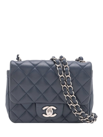 Pre-loved CHANEL 2016 Mini Lambskin Leather Classic Single Flap Bag, Navy Blue, Navy
