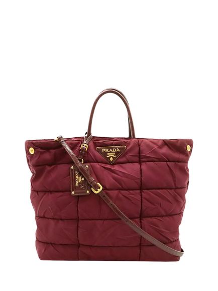 Pre-loved Prada Quilted Nylon 2-Way Tote Bag, Berry, Red