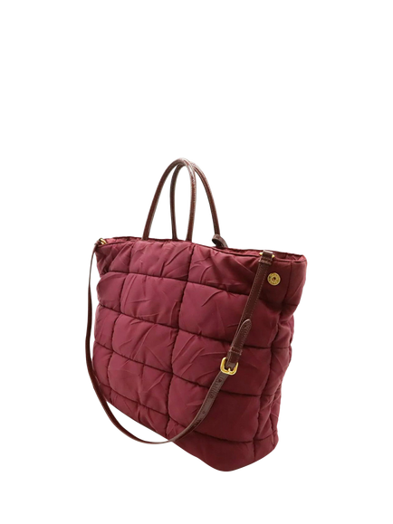 Pre-loved Prada Quilted Nylon 2-Way Tote Bag, Berry - view 2, Red