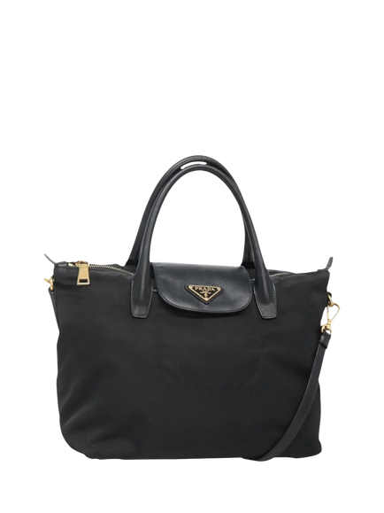 Pre-loved Prada Nylon Gold Hardware 2-Way Tote Bag, Black, Black