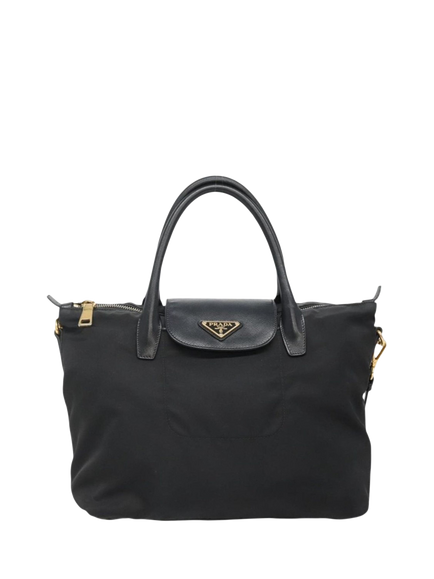 Pre-loved Prada Nylon Gold Hardware 2-Way Tote Bag, Black - view 2, Black