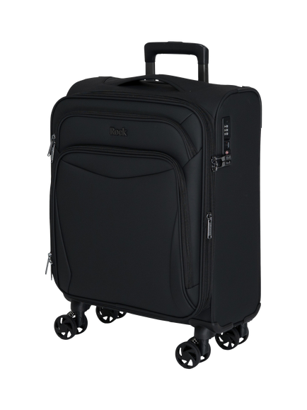 Rock Luggage Vitality Small 56cm Expandable 8-Wheel Cabin Suitcase, 35/40L, Black
