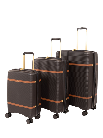 Rock Medina 3-Piece 8-Wheel Suitcase Set, Black, Black