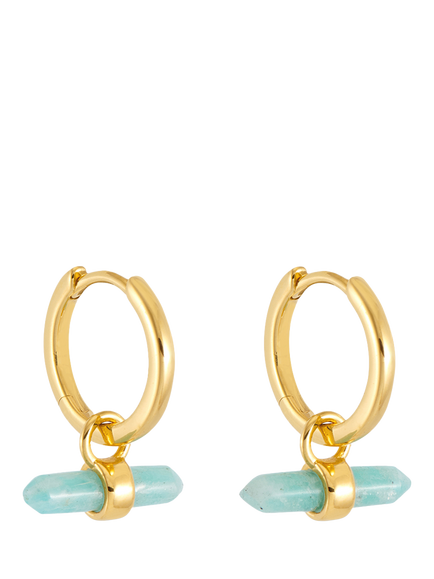 Rachel Jackson London Tranquillity Amazonite T-Bar Huggie Hoop Earrings, Gold, Gold