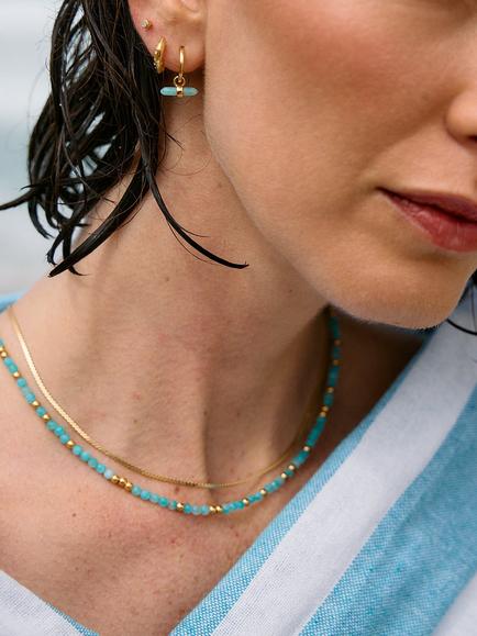 Rachel Jackson London Tranquillity Amazonite T-Bar Huggie Hoop Earrings, Gold - view 2, Gold