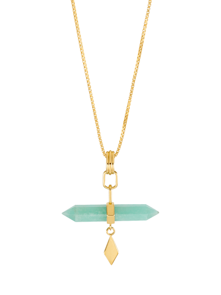 Rachel Jackson London Tranquillity Amazonite T-Bar Necklace, Gold, Gold