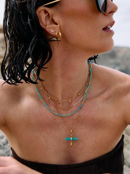 Rachel Jackson London Tranquillity Amazonite T-Bar Necklace, Gold - view 2, Gold