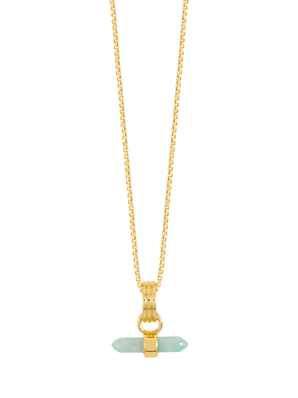 Rachel Jackson London Mini Tranquillity Amazonite T-Bar Necklace, Gold, Gold