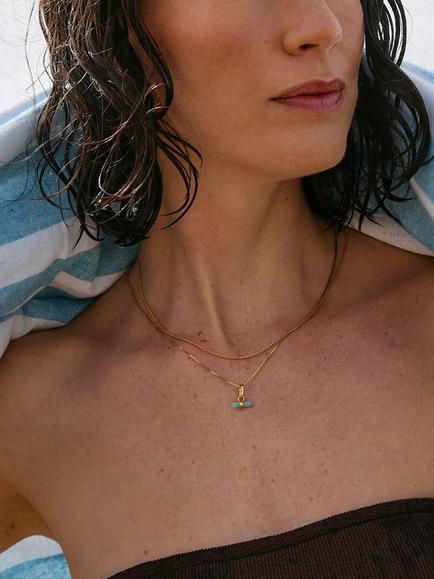 Rachel Jackson London Mini Tranquillity Amazonite T-Bar Necklace, Gold - view 2, Gold