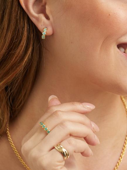 Auree Ortigia Amazonite Mini Hoop Earrings, Gold - view 2, Green Mid