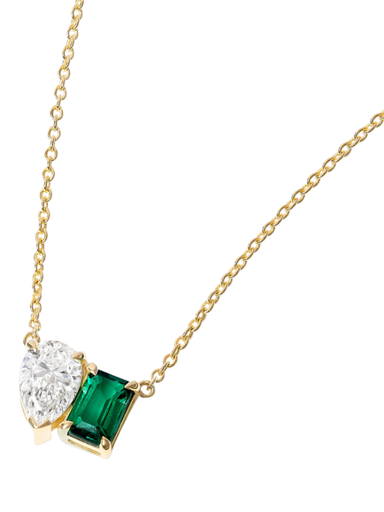 Created Brilliance Elise Lab Grown Diamond & Emerald Necklace, Gold, Yellow Gold