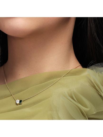 Created Brilliance Elise Lab Grown Diamond & Emerald Necklace, Gold - view 2, Yellow Gold