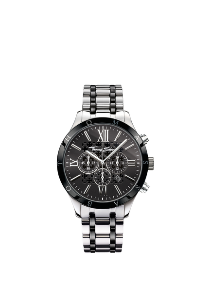 THOMAS SABO WA0139-222-203-43 Men's Rebel at Heart Urban Round Bracelet Strap Watch, Silver/Black, Silver/Black