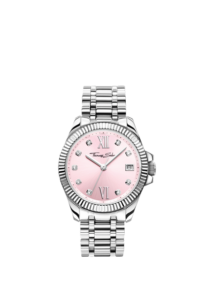 THOMAS SABO WA0401-201-204-33 Women's Divine 33mm Round Bracelet Strap Watch, Silver/Pink, Silver/Pink