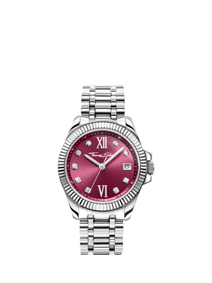 THOMAS SABO WA0407-201-212-33 Women's Divine 33mm Round Bracelet Strap Watch, Silver/Burgundy, Silver/Burgundy