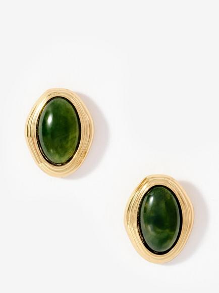 Mint Velvet Resin Oval Stud Earrings, Green/Gold, Gold/Green