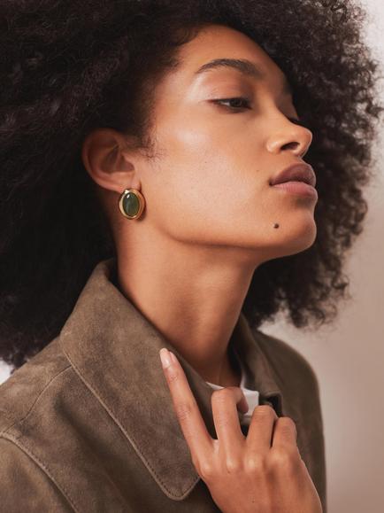 Mint Velvet Resin Oval Stud Earrings, Green/Gold - view 2, Gold/Green