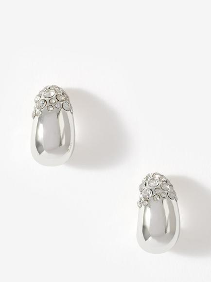 Mint Velvet Curved Pavé Drop Earrings, Silver