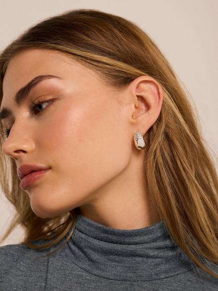Mint Velvet Curved Pavé Drop Earrings - view 2, Silver