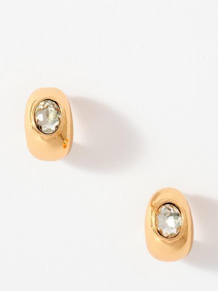 Mint Velvet Crystal Mix Stone Curved Hoop Earrings, Gold, Gold