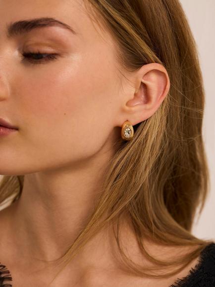 Mint Velvet Crystal Mix Stone Curved Hoop Earrings, Gold - view 2, Gold