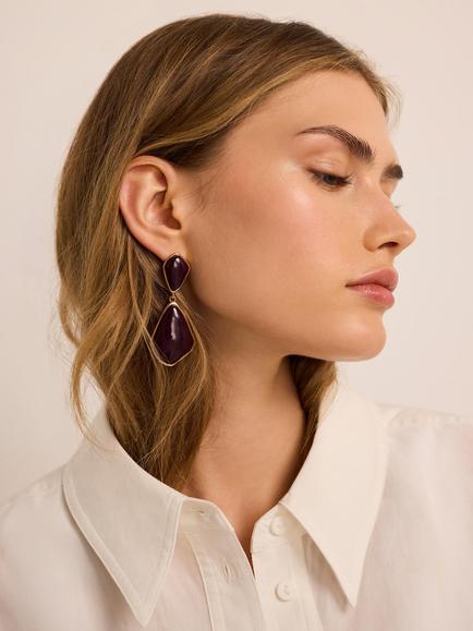 Mint Velvet Sculptural Resin Drop Statement Earrings, Burgundy/Gold - view 2, Gold/Burgundy