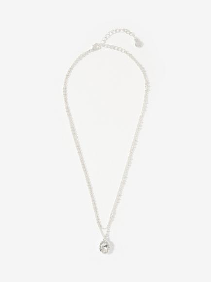 Mint Velvet Crystal Stone Layered Pendant Necklace, Silver