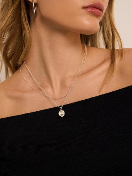 Mint Velvet Crystal Stone Layered Pendant Necklace - view 2, Silver