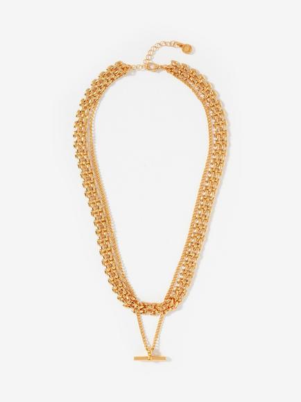 Mint Velvet Layered T-Bar Necklace, Gold, Gold