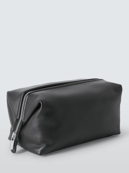 John Lewis Made in Italy Leather Wash Bag, Black Black, Black Black