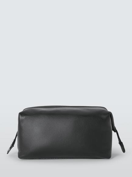 John Lewis Made in Italy Leather Wash Bag, Black Black - view 2, Black Black