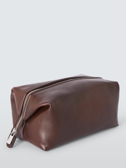 John Lewis Made in Italy Leather Wash Bag, Brown Mid, Brown Mid