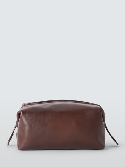 John Lewis Made in Italy Leather Wash Bag, Brown Mid - view 2, Brown Mid