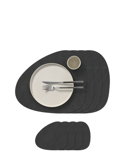 LIND DNA Curve 8 Piece Placemat and Coaster Set, Black