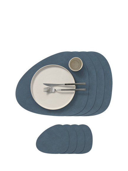 LIND DNA Curve 8 Piece Placemat and Coaster Set, Dark Blue
