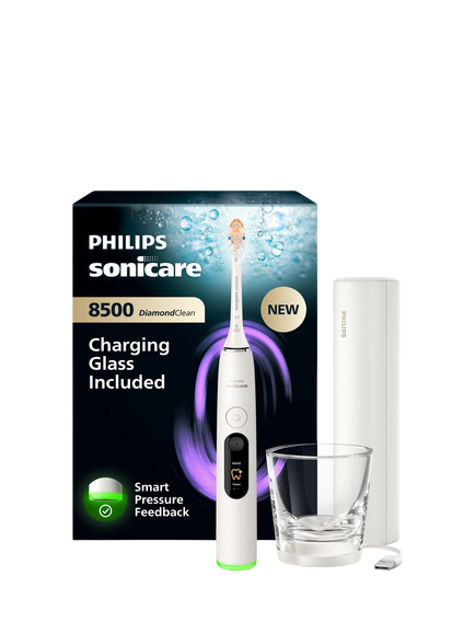 Philips Sonicare HX8513 DiamondClean 8500 Electric Toothbrush with Charging Glass & Travel Case, White, White