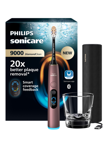Philips Sonicare HX9213 DiamondClean 9000 Electric Toothbrush with Charging Glass & Travel Case, Rose, Rose