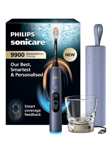 Philips Sonicare HX9813 DiamondClean 9900 Prestige Electric Toothbrush with Charging Glass & Travel Case, Sonic Blue, Sonic Blue