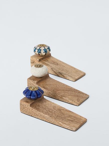 John Lewis Mango Wood and Ceramic Door Wedge, Set of 3, Natural