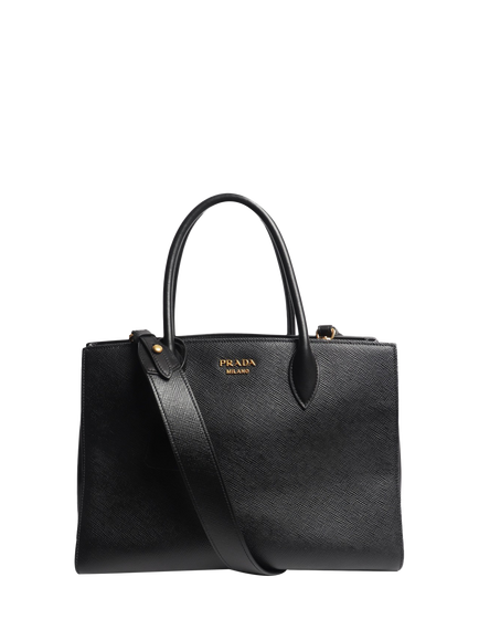 Pre-loved Prada Saffiano Leather Gold Hardware 2-Way Bag, Black, Black