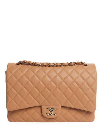 Pre-loved CHANEL Blush Caviar Quilted Maxi Classic Double Flap Bag, Neutral, Neutral