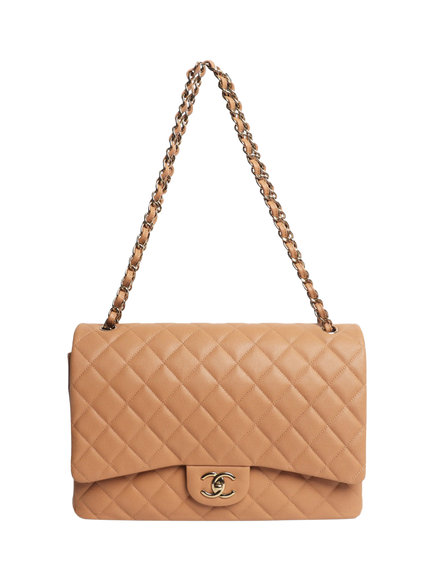 Pre-loved CHANEL Blush Caviar Quilted Maxi Classic Double Flap Bag, Neutral - view 2, Neutral